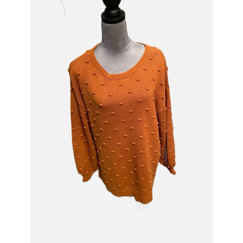 Vintage Harper Grey Women Pullover Scoop Neck Puff Sleeve Chunky Sweater Size L